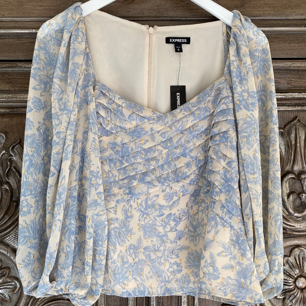 Express Blue / Cream Blouse sz S